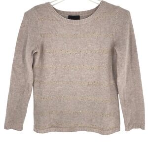 Cynthia Rowley Sweater Women's L Tan Gold Sequin Knit Angora Wool‎ Fuzzy Soft